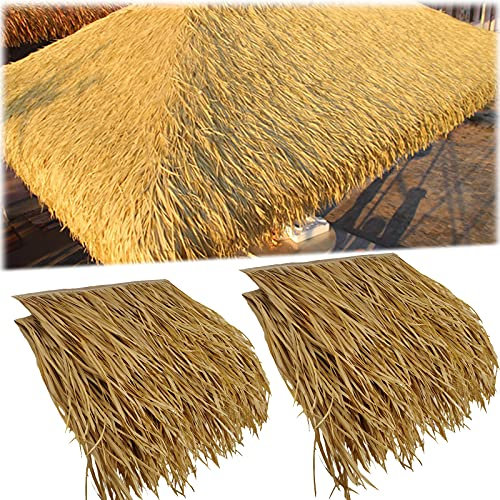 HLILY Simulation Thatch Tile, Hot Melt Thatched Roof Palm Roof Shingle, for Tiki Hut Bar Garden Patio Gazebos Wall/Ordinary Yellow/24Pcs