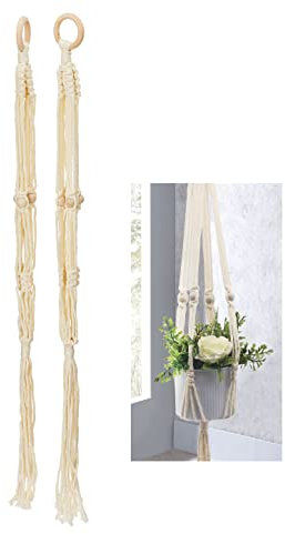 Spetebo Makramee Blumenampel Natur 80 cm - 2er Set - Pflanztopfhalter zum Hängen aus Baumwolle - Hänge Blumentopf Pflanzen Halter aus Stoffseilen