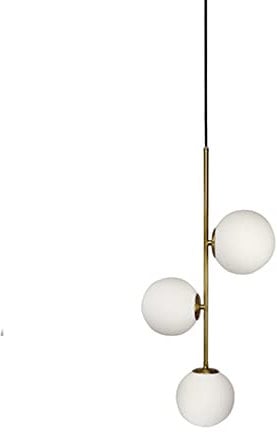 ZTTECH Lámpara colgante de cristal blanco con globo de 2 luces, bola de cristal blanco y lámpara colgante de latón dorado Matel, lámpara de techo (3 luces)