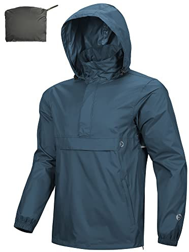 Outdoor Ventures Rain Jacket for Men Waterproof Pullover Lightweight Hooded Windbreaker Outdoor Raincoat Packaway Breathable Windproof Shell Jacket for Travelling, Camping, Running, Hiking Royalblue M