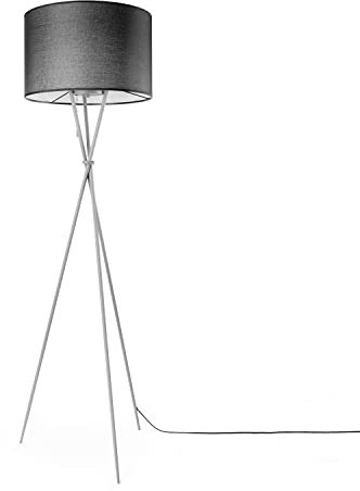 Paco Home Stehleuchte Wohnzimmer Dreibein Stoffschirmlampe Standleuchte Tischlampe Textil Schirm E27 Nachtlicht Skandi, Farbe:Schwarz (Ø45.5 cm), Leuchtenart/Farbe:Stehleuchte-Grau - Typ 1