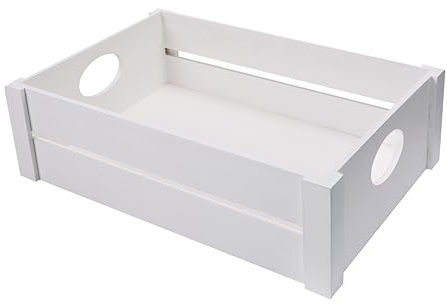 Wickerfield Shallow Wooden Storage Box with Handles Retail Display Tray Kitchen Storage Undershelve Box Bathroom Storage (White, Extra Large)