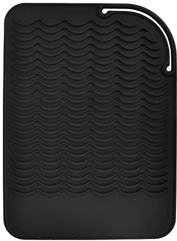 Hitzebeständige Matte für Lockenstäbe,Hitzebeständiger Silikon Mattenbeutel,Tragbare Styling Heizmatte für Glätteisen, Lockenwickler, Hot Waver, Salon-Werkzeuge (22x 16,5 cm) (Schwarz)