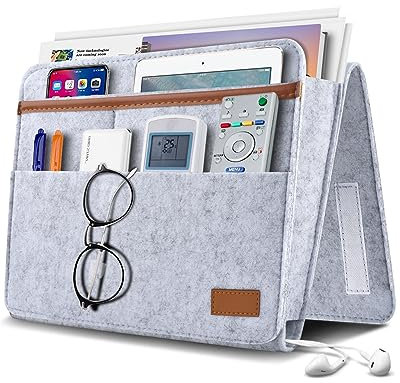 ERKOON Betttasche, Bett Organizer EinhäNgen, Betttasche Zum EinhäNgen Dickerem Filz Rutschfeste Mit Schnalle Baby Kinder Fernbedienungshalter Sofa Bedside Hanging Storage Organizer (Grau)