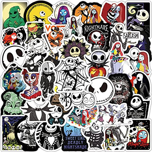 The Nightmare Before Christmas Aufkleber 50 Stück Vinyl Halloween Horrorfilm Stickers für Laptop Auto Wasserflaschen Skateboard Koffer Gepäck,Wasserdicht Cartoon Graffiti Decal für Kinder Jugendliche