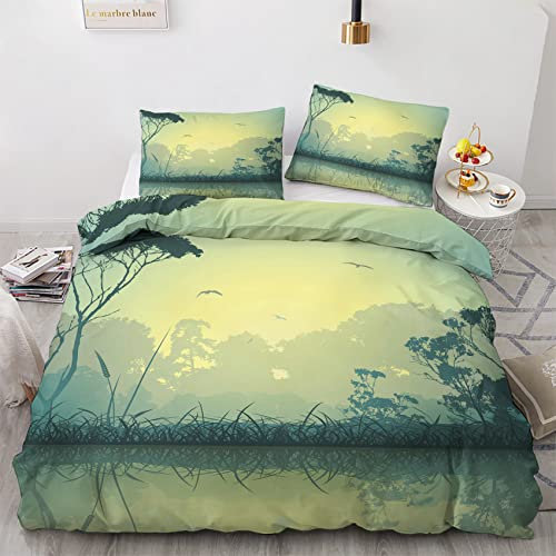 NOGAWA Natur Bettwäsche 135x200 2 teilig, Landschaft Bettwäsche Sets, Weich & Warm Mikrofaser Raumdekoration Bettbezug und 1 Kissenbezug 80x80 mit Reißverschlus, Für Kinder und Erwachsene.
