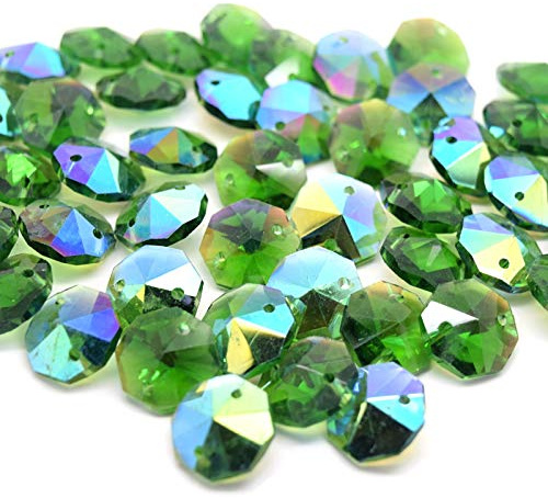 Octagon Glass Faceted AB Beads for Suncatcher Chandelier or Jewellery Making (Green AB 14MM (ONE Hole) 50PCS)