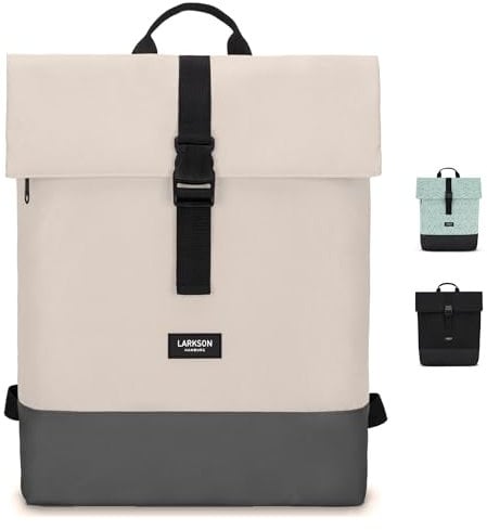 LARKSON Rucksack Damen & Herren Sand Grau - Tammo - Rolltop Daypack für Arbeit Uni Fahrrad - Backpack mit 16 Zoll Laptop Fach - Rückenpolsterung & Wasserabweisend