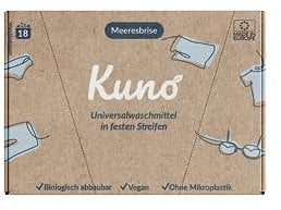 Kuno Waschmittel Blätter - 18 Waschladungen - Papierverpackung - Made in EU - Nachhaltige Waschmittelstreifen - Reisewaschmittel - 100% Vegan und optimal für Reisen - 18 WL (Frische, 1, stück)