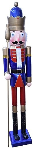 BAKAJI Soldato Schiaccianoci di Natale in Legno Gigante Altezza 106 cm Abiti Dipinti Barba e Capelli in Peluche con Meccanismo Funzionante Decorazioni Natalizie (Design 15)
