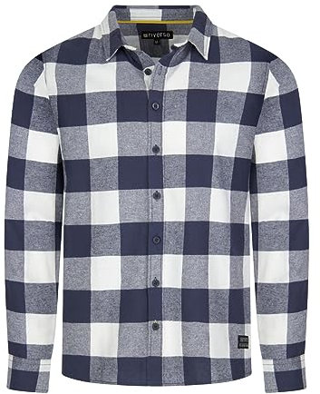 riverso RIVArne Chemise en flanelle à manches longues pour homme Coupe droite 100 % coton Gris Marron Jaune Rouge Vert Tailles S M L XL XXL 3XL 4XL 5XL, Bleu marine-blanc, 4XL