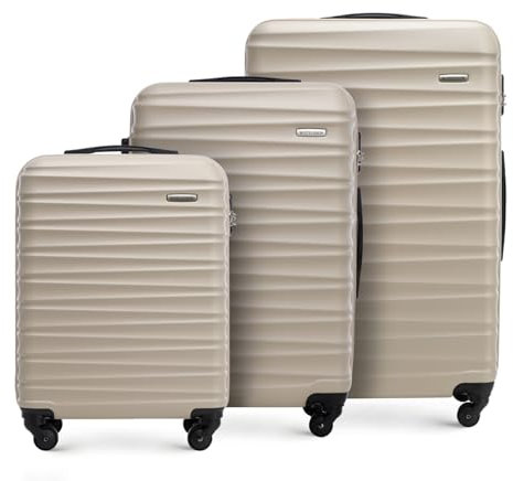 WITTCHEN Reisekoffer 3er Koffer-Set Rollkoffer Trolley Handgepäck Reisekofferset Gepäckset Hartschale aus ABS 4 Spinner-Rollen Zahlenschloss Groove Line beige Lufthansa/Eurowings/Ryanair/Condor