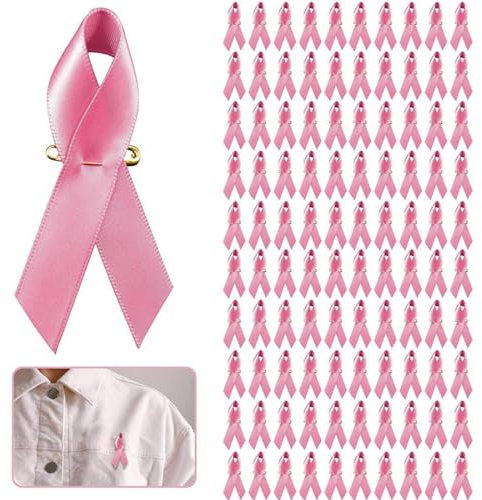 NCQiFei Lot De 100 Broches En Forme Ruban Rose Cancer du Sein Octobre En Satin Pré-DéCoupé - Pour Sensibilisation Avec épingles à Nourrice