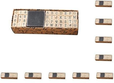 10 Set 40 x Holzstempel im Vintage-Stil, Alphabet, Zahlen, Gummi-Stempel, Schreibmaschinen-Unterricht