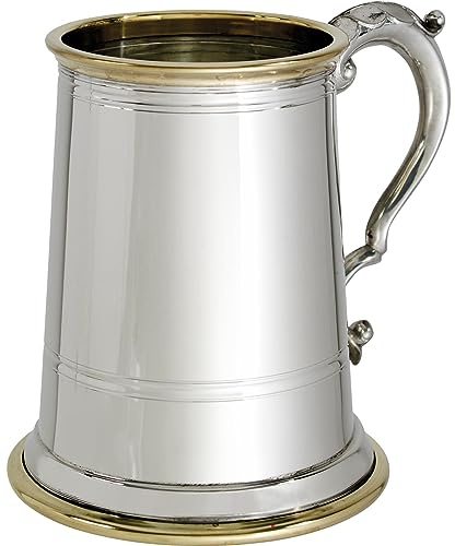 Zinn Glasboden Krug 1 Pint Wortley mit Messingdetails Rein Schwer Messgerät Bier Krug Möglich für Gravur Personalisierte Geschenke für Männer und Frauen