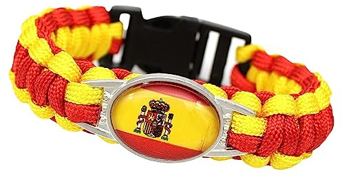GONMFKM Pulseras Trenzadas Coloridas De Moda, Pulsera De Paracord Con Dije De Bandera De España Para Hombres Y Mujeres, Pulsera De Cuero Trenzado Multicapa Hecha A Mano, Regalo De Joyería Para Parej