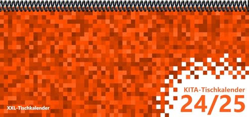 KiTa - Tischkalender 2024/25: XXL-Tischkalender, Bunt-Kalender Pixel orange 14,5 x 32,5 cm