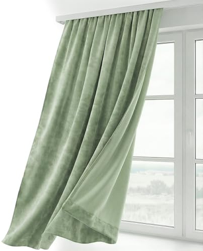 BEAUTEX Samt Vorhang Kräuselband U-Band Gardine Velvet abdunkelnd und Blickdicht, 140x145 cm (Breite 140 cm, Höhe 145 cm, Hellgrün)