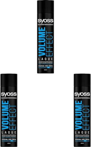Syoss - Spray Laque Coiffant Volume Effect - Volume maximum dès la racine - Anti cheveux plats - Fixation très forte - Aérosol 400 ml (Lot de 3)