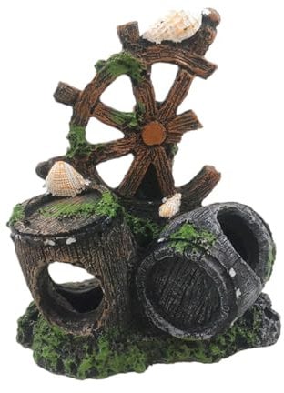 CIYODO Vintage-windrad-weineimer Aus Kunstharz Aquarium-höhle Als Dekoration Und Versteck Für Fische Oder Garnelen Langlebiges Aquarium-zubehör