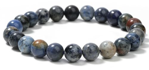 Landorilo Handmade Echte Naturstein Perlen Heilsteine Armband Damen Herren, 8MM Runde Edelsteine Yoga Armbänder, Glücksarmband, Kreative Schmuck Geschenke(Sunset Black Dot Sapphire)
