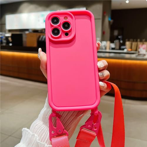 KCYSLY Umhängetasche mit Halskette, Umhängeband, weiche Silikon-Halterung für iPhone 14 11 12 13 15 Pro Max XS X XR 8 7 Plus SE, einfarbig, rosa, für iPhone XS Max