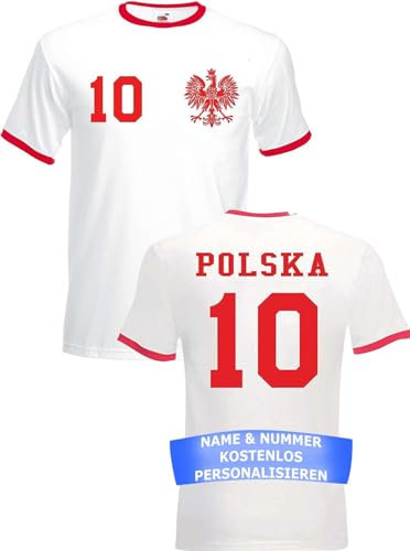 Herren T-Shirt Polen Trikot EM 2024 mit eigenem Namen + Nummer - Weiß XL