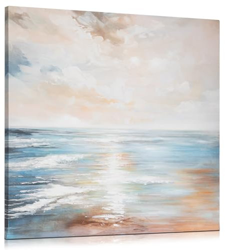 Briful 60 x 60cm große Canvas Gemälde Meer Welle Pastellfarbene Küstenlandschaft – Abstraktes Leinwandbild mit Meeresmotiv für Home Hotel Office Wanddekoration