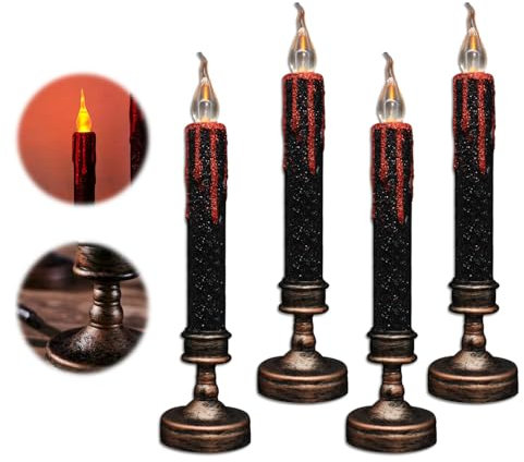 songyea 4 Stück Halloween Blutende Kerzen, Halloween LED Kerzen, Batteriebetrieben Flammenlose Stabkerzen für Partys, Kostümpartys, Haarsträubende Häuser und Gruselige, Halloween Drinnen Outdoor Deko