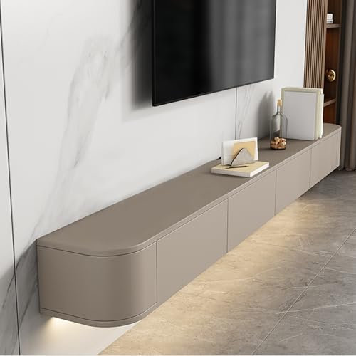 HYANXUE Supporto TV Sospeso, Mensole TV A Parete Con Anta, Console Multimediale, Mobile Sospeso Grande Panca Portaoggetti Sotto La(Khaki,140CM/55.1)