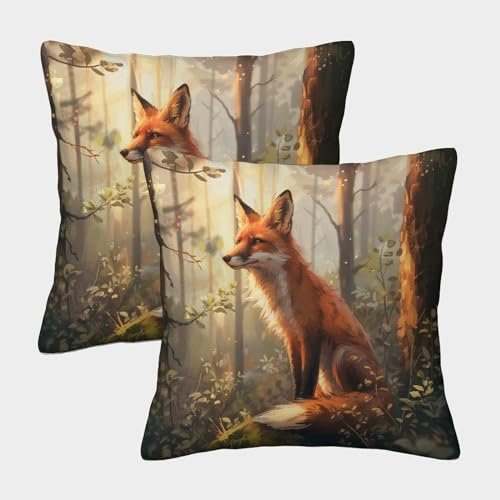 kaiyun Dekokissenbezug 2er-Pack 40x40cm Kissenbezug Wald Sofakissenbezug Schönes Dekokissen Fuchs Kissen Quadratisch Sofakissen Outdoorkissen Dekokissen