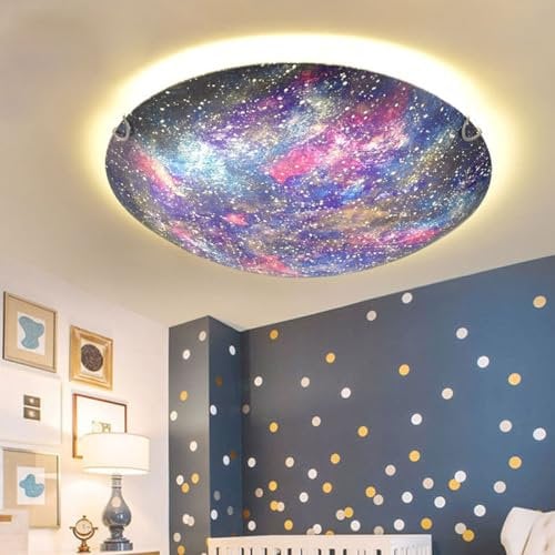 SSNCcNC Modern LED Deckenleuchte Dimmbar Fernbedienung Cartoon Eisen Glas Deckenlampe Kreativ Weltraum Kinderzimmer Leuchte Kinder Schlafzimmer Babyzimmer Ø40cm 24W