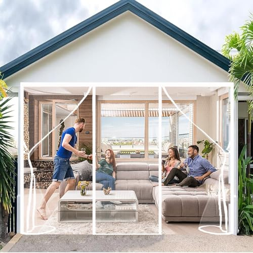 ZHZFSH Fly Screens for Doors Reinforced Polyester Double Door Screen Curtain for Sliding Door French Door Keep Fly Bug Out Heavy Duty Bug Mesh Curtain Lets Fresh Air in,White-B, 290x210cm