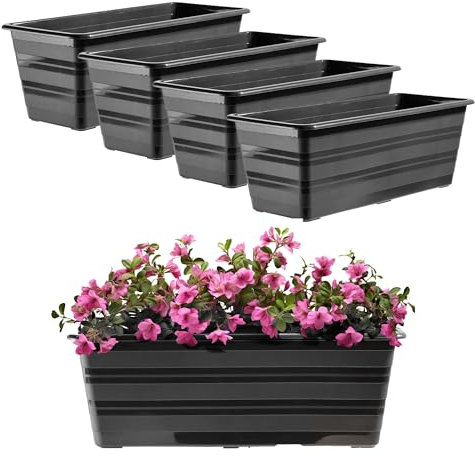KADAX Set 4 x 40 cm, fioriera antracite, vaso da balcone in plastica, resistente alle intemperie, vaso per fiori, ringhiera per fiori