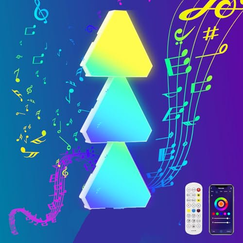 Triangolari Muro LED Luci - 3pcs Smart RGB Pannelli Luminosi Lampada da Parete Interni Design - Gaming Accessori Light Sincronia Musica Componibili Pannello Wall Luce per Stanza Wall