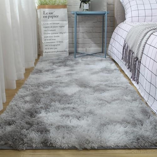 XUEDNGM Hochflor Teppich Wohnzimmer 40 x 200 cm Anti-Rutsch, Flauschig, Weich, Waschbar, Langflor Teppich Wohnzimmer Weich Teppich Einfarbig Teppich für Wohnzimmer, Schlafzimmer, Hellgrau