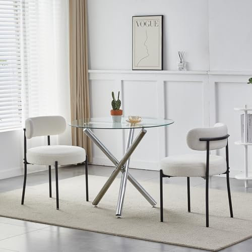 Moderno juego de mesa de comedor redonda de cristal con 2 sillas de terciopelo gris, juego de comedor para el hogar, oficina, restaurante, elegante mesa de cocina de 3 piezas con sillas tapizadas de
