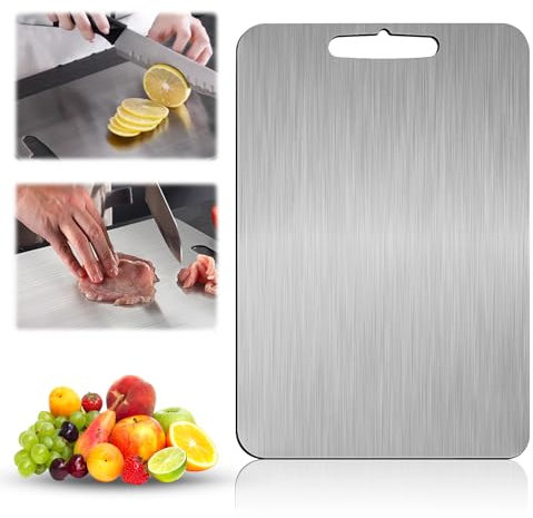 Tabla de cortar de titanio 34x23 cm tabla de cortar de acero inoxidable 304 Tabla de Cortar de Doble Cara apta para uso alimentario sin Antibacteriano Fáciles de Limpiar (34 * 23cm)