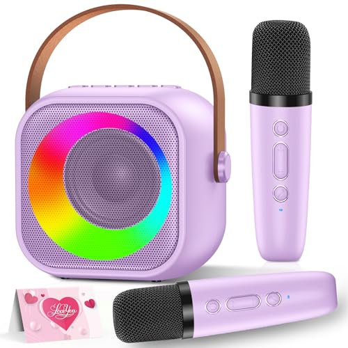 Karaoke per Bambini con 2 Microfono, Regalo Bambina 3-12 Anni Microfono Karaoke Giochi Bambina 3-12 Anni, Macchina Karaoke Portatile con luce LED, Microfono Bluetooth Bambina Canta tu Karaoke