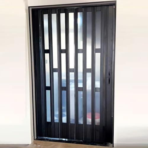 Falttüren Innentüren Aluminium Falttür Schwarz 56 68 69 78 79 94 119 Cm, Innentrennwand Falttür mit Mattiertem Acryl, Leicht Verschiebbarer Raumteiler für Zimmertüren(186x203cm(73.2x80in))