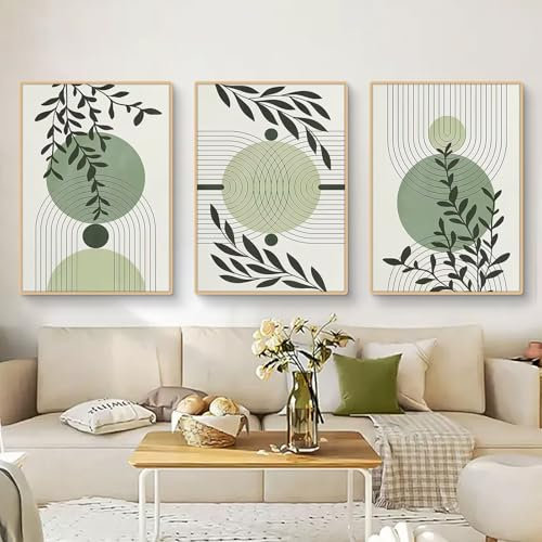 Uixxducc 3-teiliges Bohemian Poster Set Aesthetic Grüne Pflanze Bilder Set Boho Wandbilder Wohnzimmer Schlafzimmer Deko, ohne Rahmen (50x70cm,C)