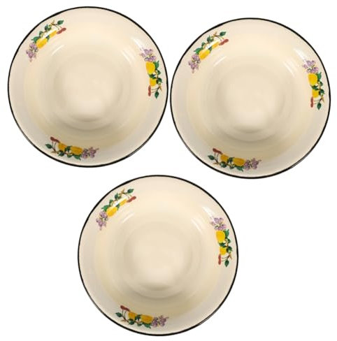OUZVI 3pcs Enamel Bowl Food Storage Containers Tableware Noodles Bowl Fruit Bowl with Lid Soup Bowls Dinnerware Instant Trifle Meal Prep Containers Reusable Flour Container Pot Cup Mixer