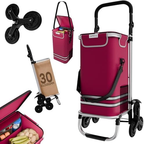 24MOVE® Einkaufstrolley Alegre klappbar mit 55L inkl. Kühlfach, Faltbarer 3in1 Trolley - Sackkarre und Tasche, bis 30kg belastbar, rot