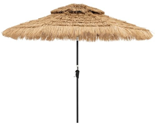 COSTWAY Ombrellone da Giardino in Paglia PP, Ombrellone Hawaiano 256 cm, con Luci LED, Manovella Manuale, Inclinazione di 35°, Ombrellone Tiki con 8 Stecche per Spiaggia Giardino