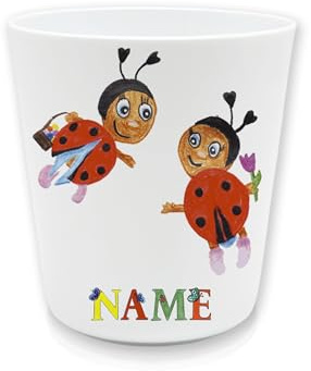 Kinderbecher Kunststoff mit Namen, Marienkäfer | Personalisiert, Zahnputzbecher, BPA frei