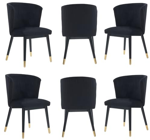 Life Interiors Sofina Modern Tufted Velvet Dining Chair – Upholstered Accent Chair with Curved Back, Gold-Tipped Rubberwood Legs & Durable Wooden Frame - Dining Room Living Room Restaurants