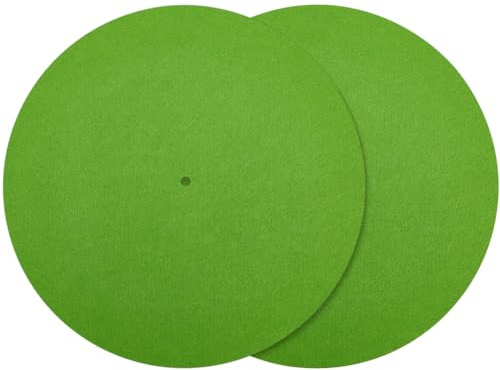 CRASPIRE 2Pcs Vinyl Record Mat Record Player Felt Pad 11.6 Inch Green Anti Slip Anti Static Flat Round Protective Wool Turntable Platter Slipmat Mats for Cleaner Audio Output Reduce Noise Accessories
