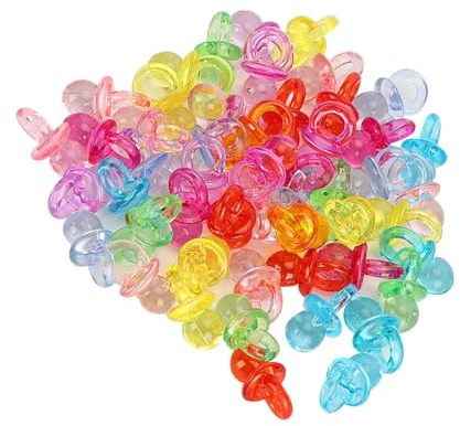 Pretfy 100pcs Acryl -Schnuller Mini -Farbspielzeug für Baby Geburtstagsfeier Dekoration, Taufe (Transparente Farbe gemischt)