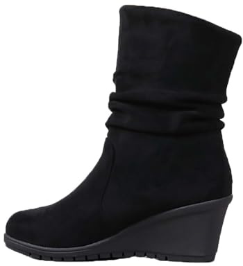 Generisch Bottines compensées pour femme - Bottes d'hiver - Bottes de transition - Noir - Pour Dirndl - Largeur H - Pour bottes - Doublées en cuir - Élégantes