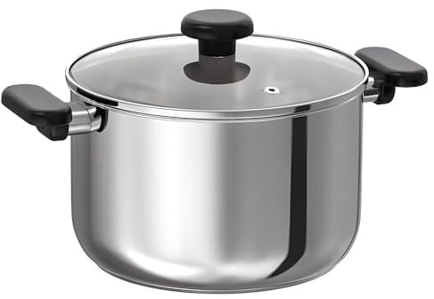 5L Stockpot – Stainless Steel Cooking Pot – Saucepan with Glass Lid | Casserole Pot with Heat Resistant Handles for Soups Stews
